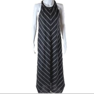 J. Crew 100% Linen Black & White Stripe Sleeveless A-Line Maxi Dress Siz…
